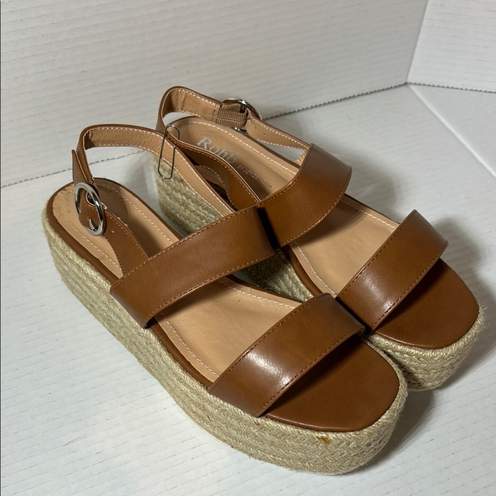 ROHB Joyce Azria Casablanca Platform Espadrille Sandals Cognac NWT Sz 9.5